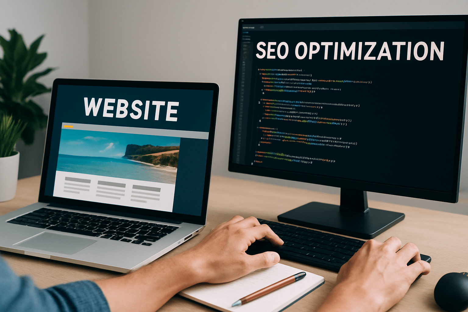 Création de site internet professionnel optimisé SEO en Israël – image d’un développeur travaillant sur deux écrans