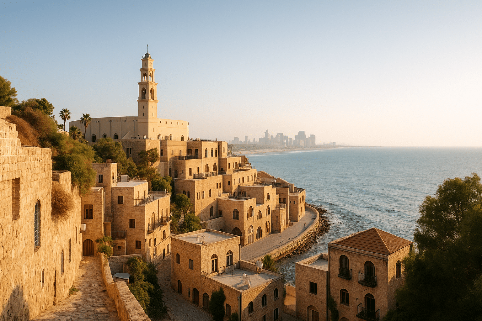 Vue panoramique moderne d’Israël en 2025 – Vie urbaine et lumière naturelle
