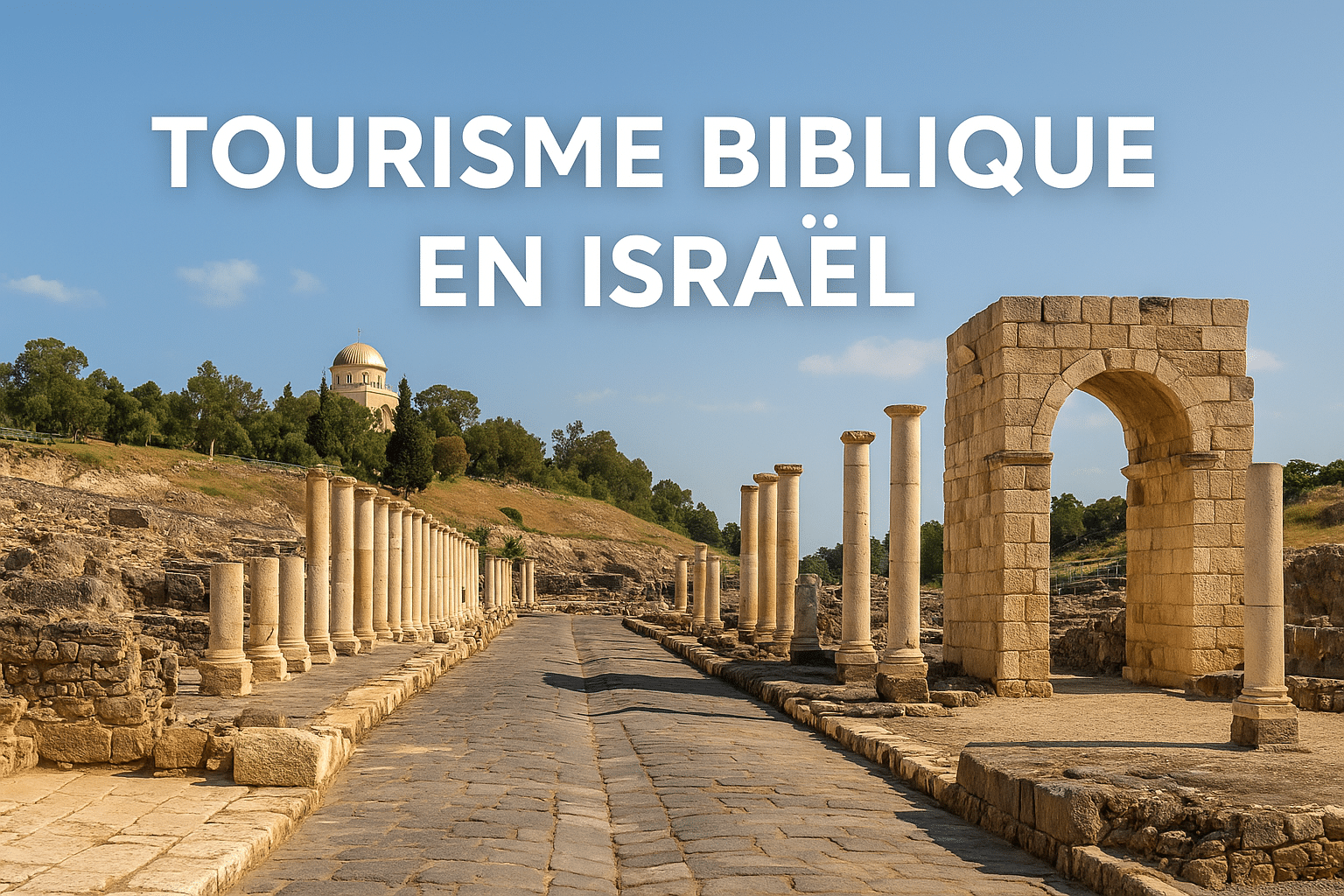 Vestiges antiques d’un site biblique en Israël au soleil couchant – ambiance spirituelle et patrimoine historique