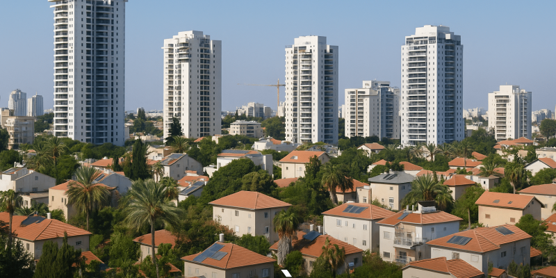Vue résidentielle à Raanana – Quartier verdoyant avec maisons modernes et appartements familiaux